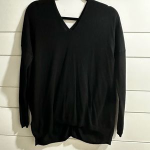 Ann Taylor Wool Blend Double Vneck Long Sleeve Sweater Size Sm Black Side Slits
